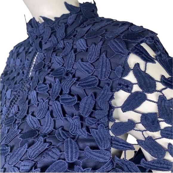 NWT Bardot Alberta Navy Lace Long Sleeve Open Back Midi Sheath Dress Size 8 - Picture 9 of 14